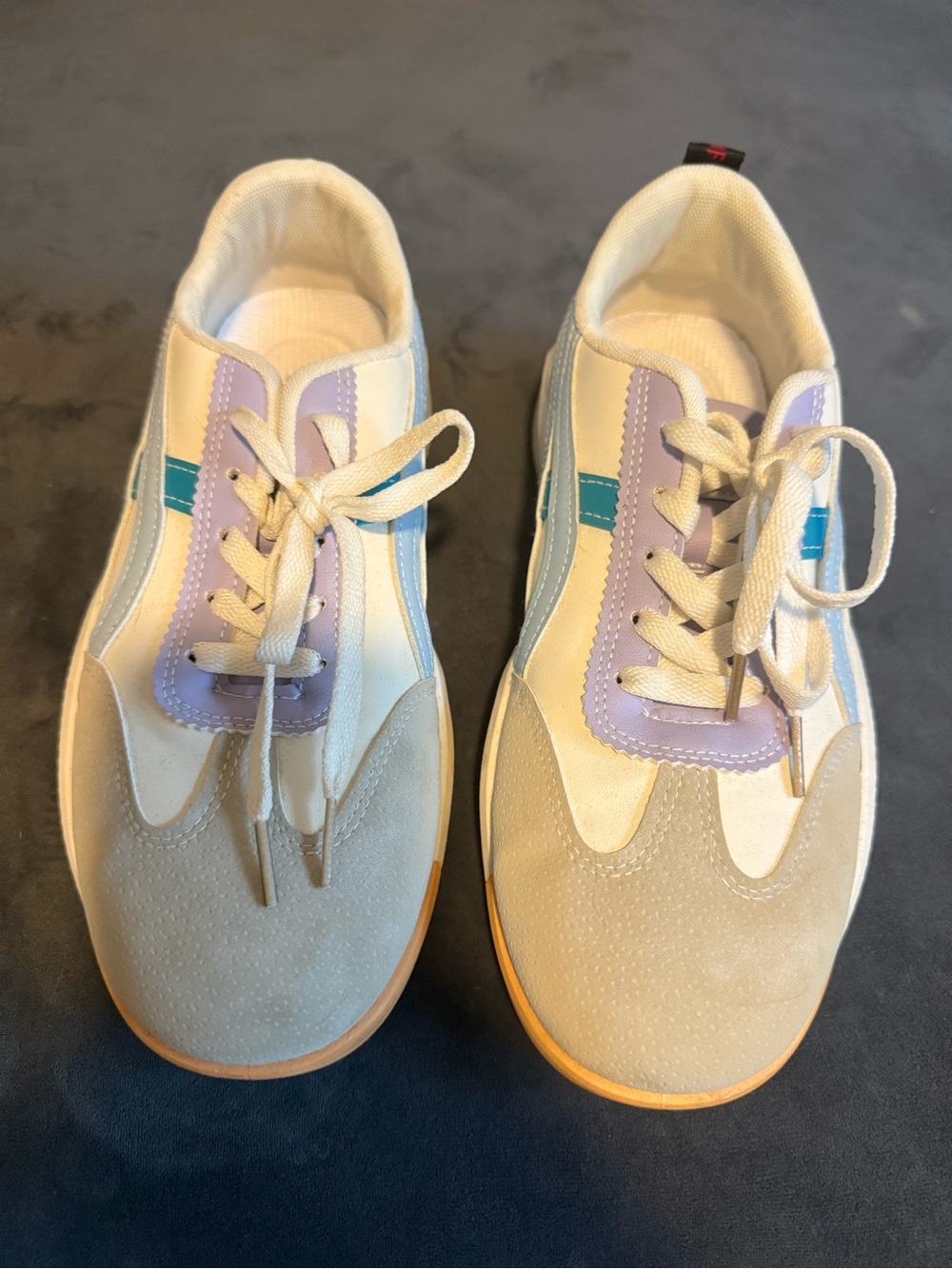 Casual Lace-Up Women’s Sneakers in Cream, Lilac & Teal